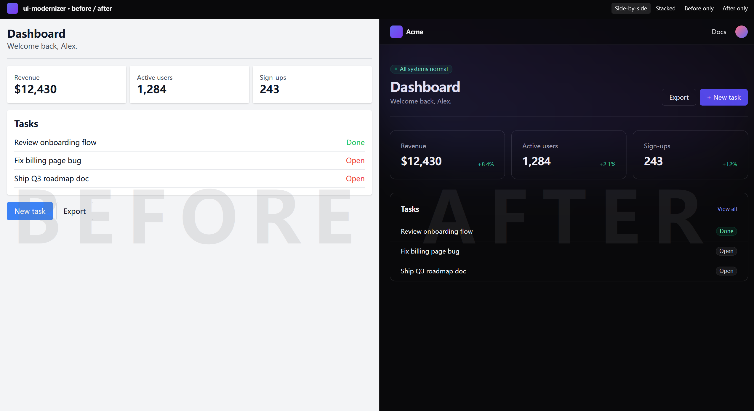 ui-modernizer · before / after demo