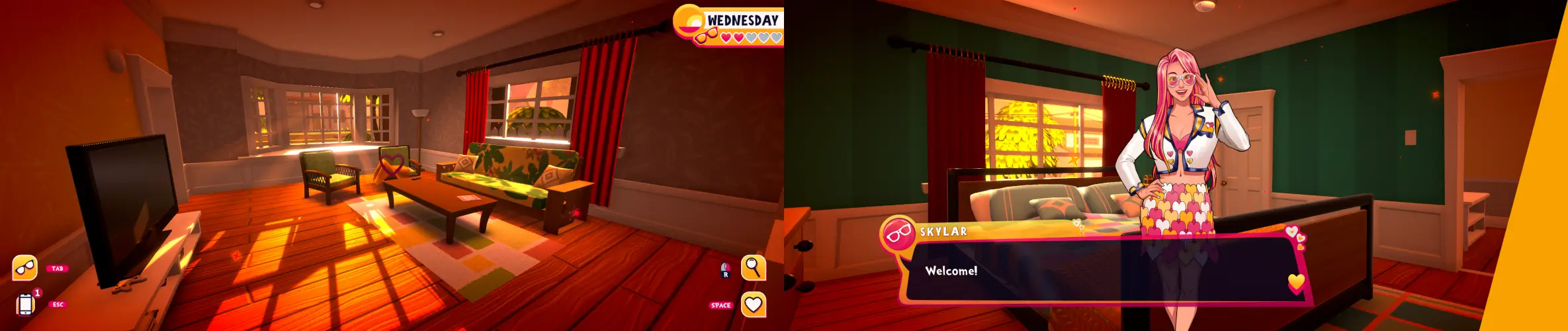 Two 21:9 screenshots of Date Everything! side by side