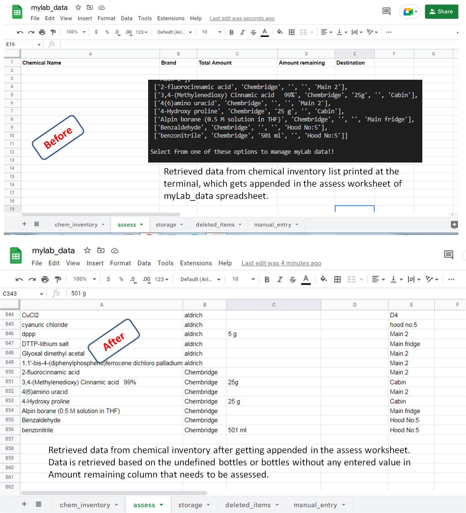 Updating assess worksheet