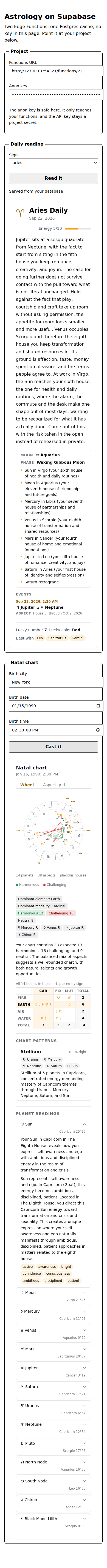 Astrology on Supabase screenshot