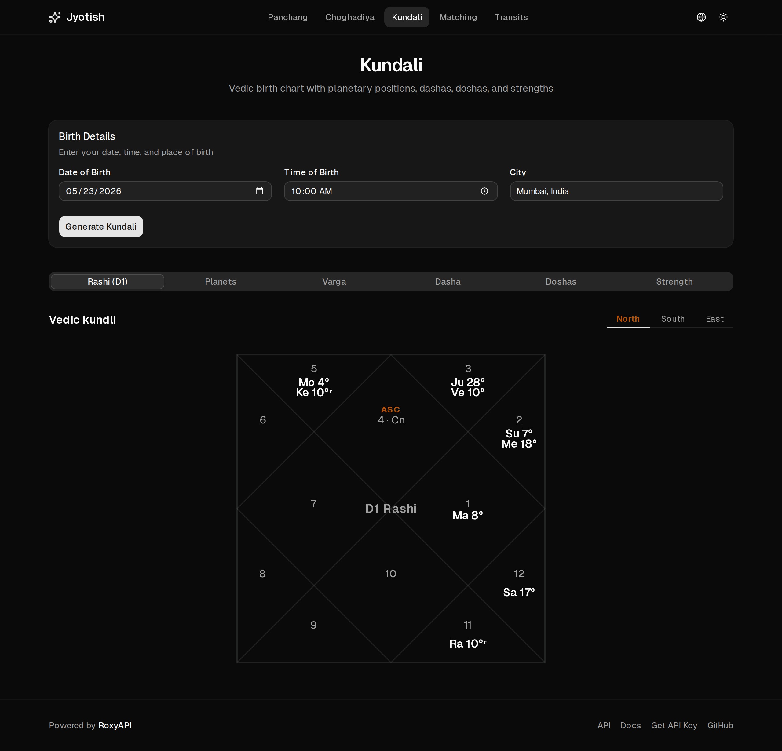 Kundali Rashi chart, dark
