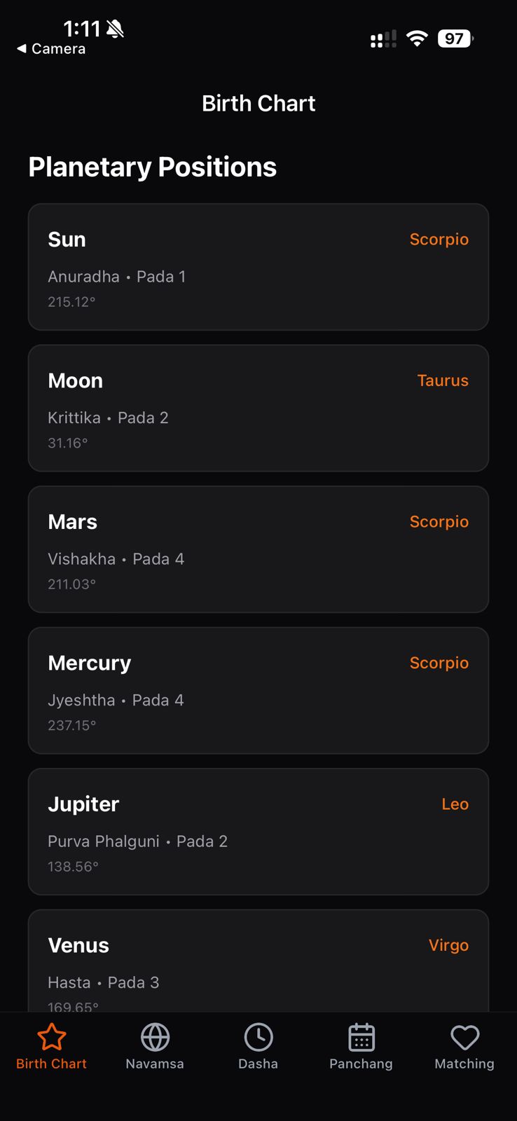 Vedic Astrology Mobile App screenshot