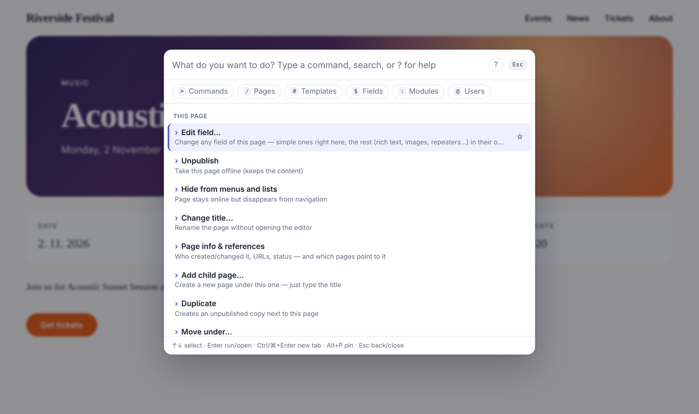 The palette on a front-end page