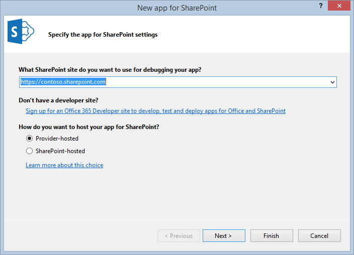 Selecting SharePoint Add-in type