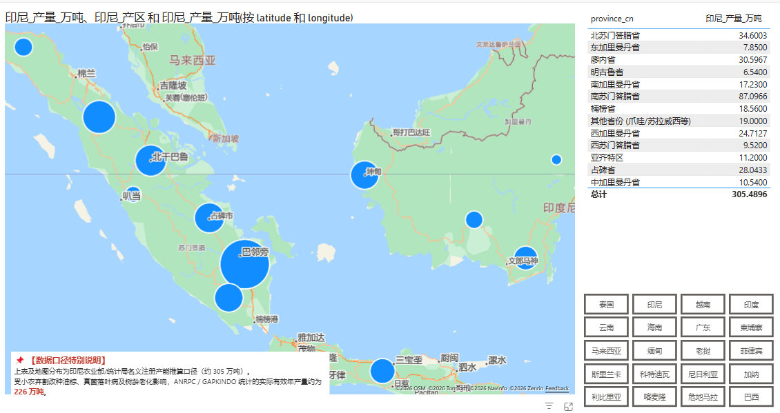 印尼橡胶产量分布地图