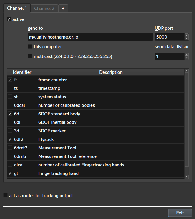 Figure: DTRACK3 output dialog