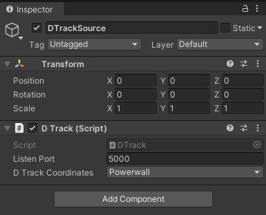 Figure: Unity DTrackSource inspector