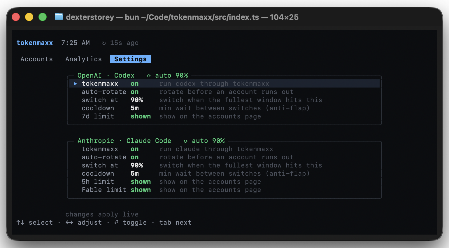 routing, auto-rotation, threshold, and cooldown, tuned per provider
