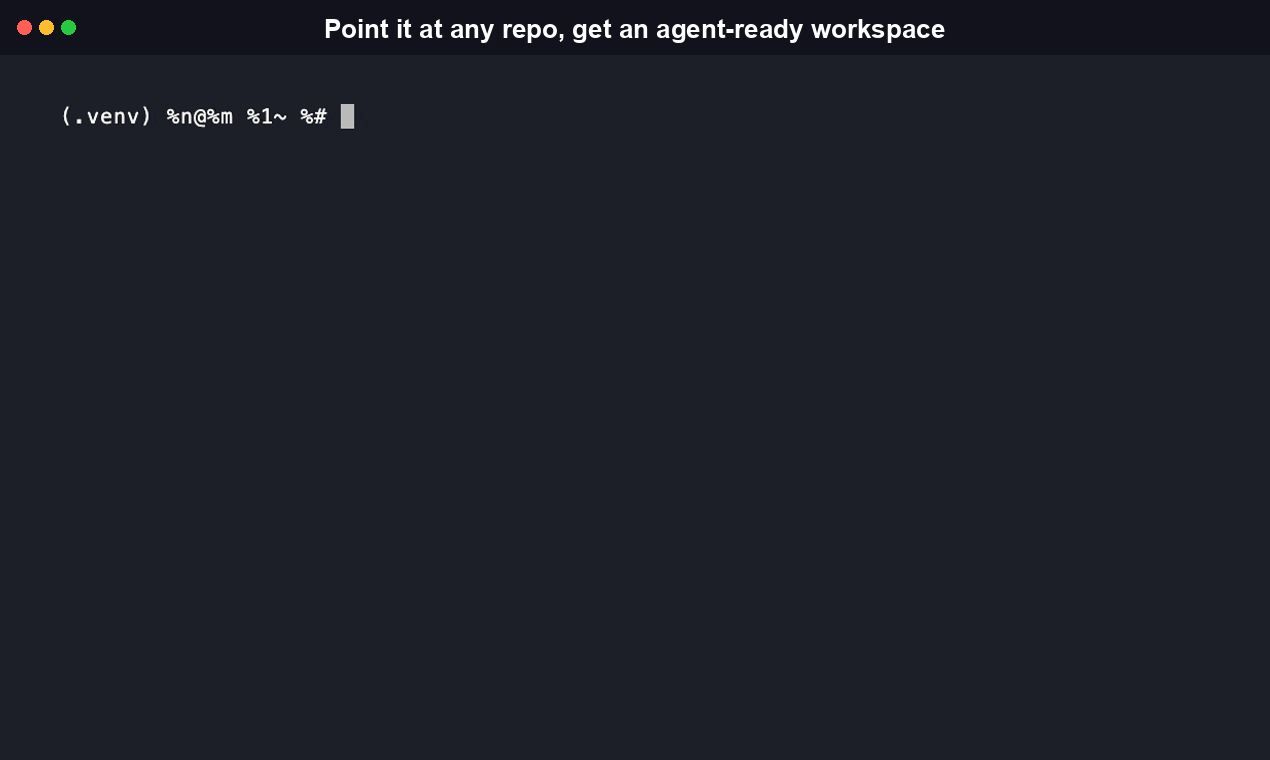 AgenticWorkspace init: npx agenticworkspace-cli init scans a repo and scaffolds a .workspace/ directory with a Claude Code adapter, recorded from the real published npm package