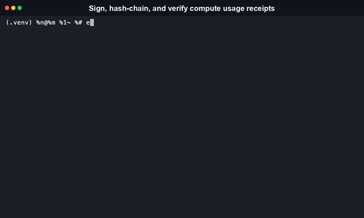 ComputeLedger demo: computeledger keys generate --local, computeledger record --local, and computeledger ledger verify --local running against the real CLI