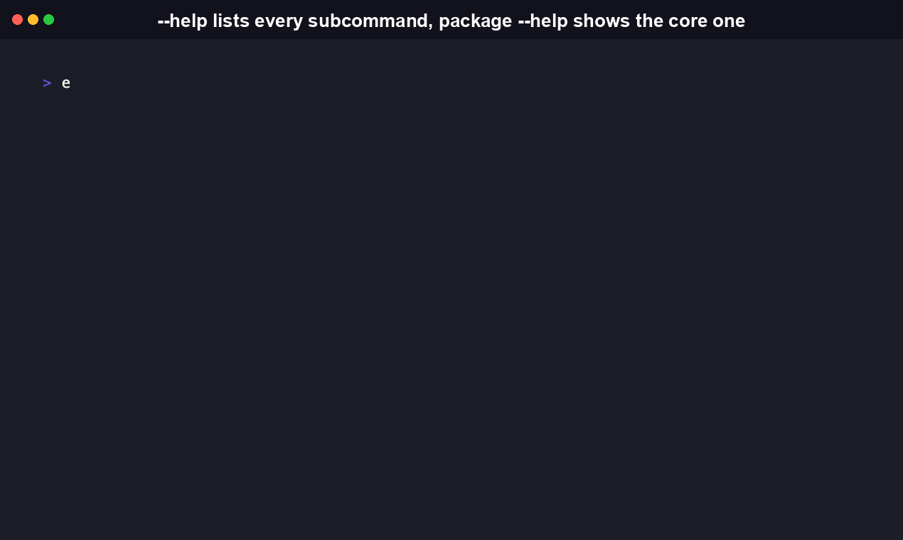 ReleaseGuard --help output listing the scan, redact, package, and mcp subcommands