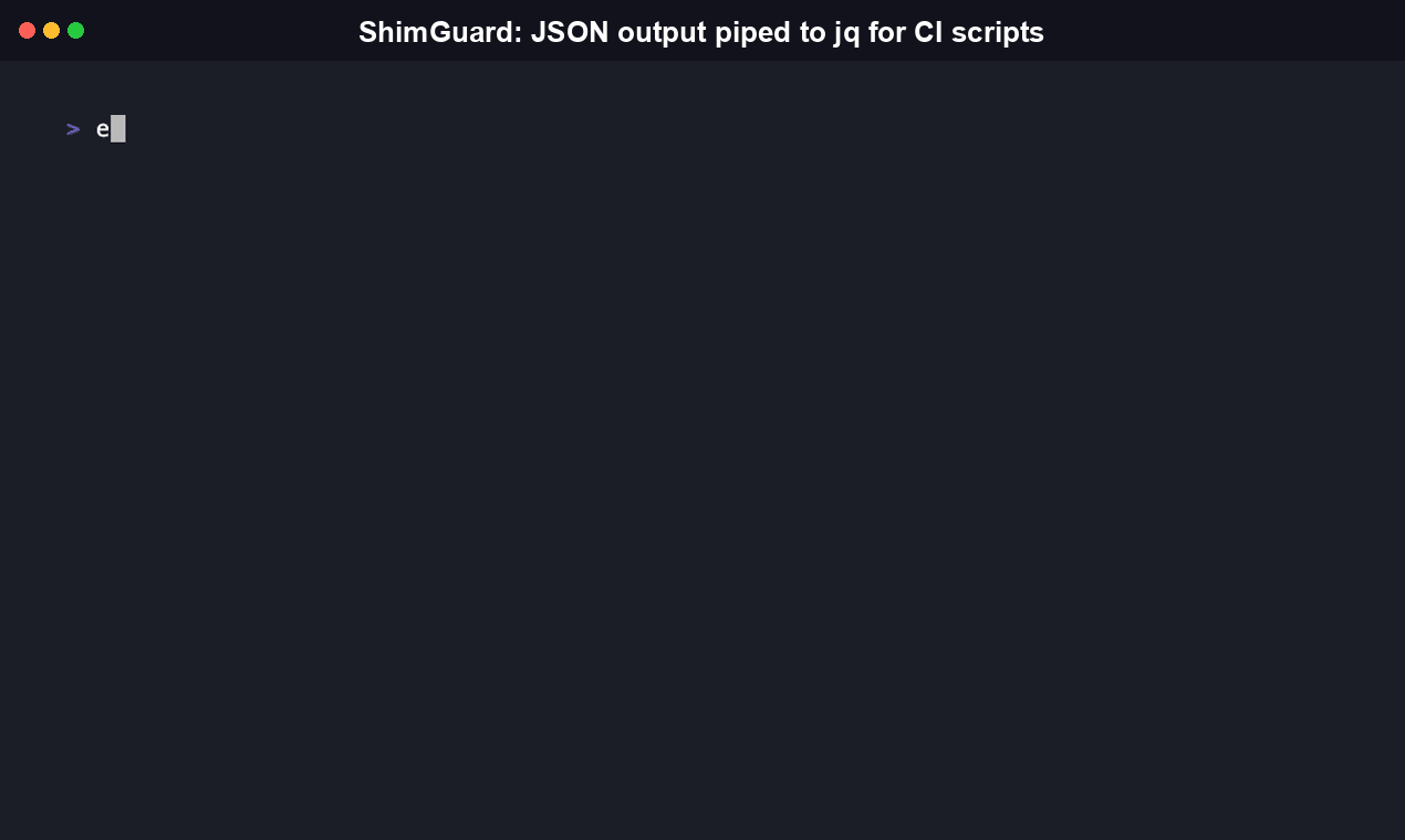 Running shimguard verify with --format json against the real sybil-solutions/codex-shim repo, printing the structured JSON verdict for issue 45