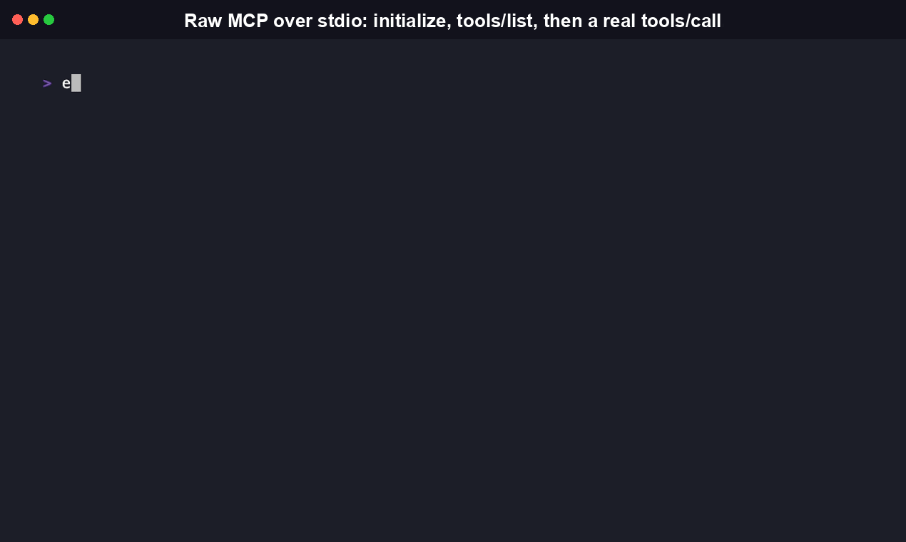 auditreach usage: sending a raw MCP initialize + tools/list JSON-RPC request over stdio to auditreach mcp and getting back the three registered tools