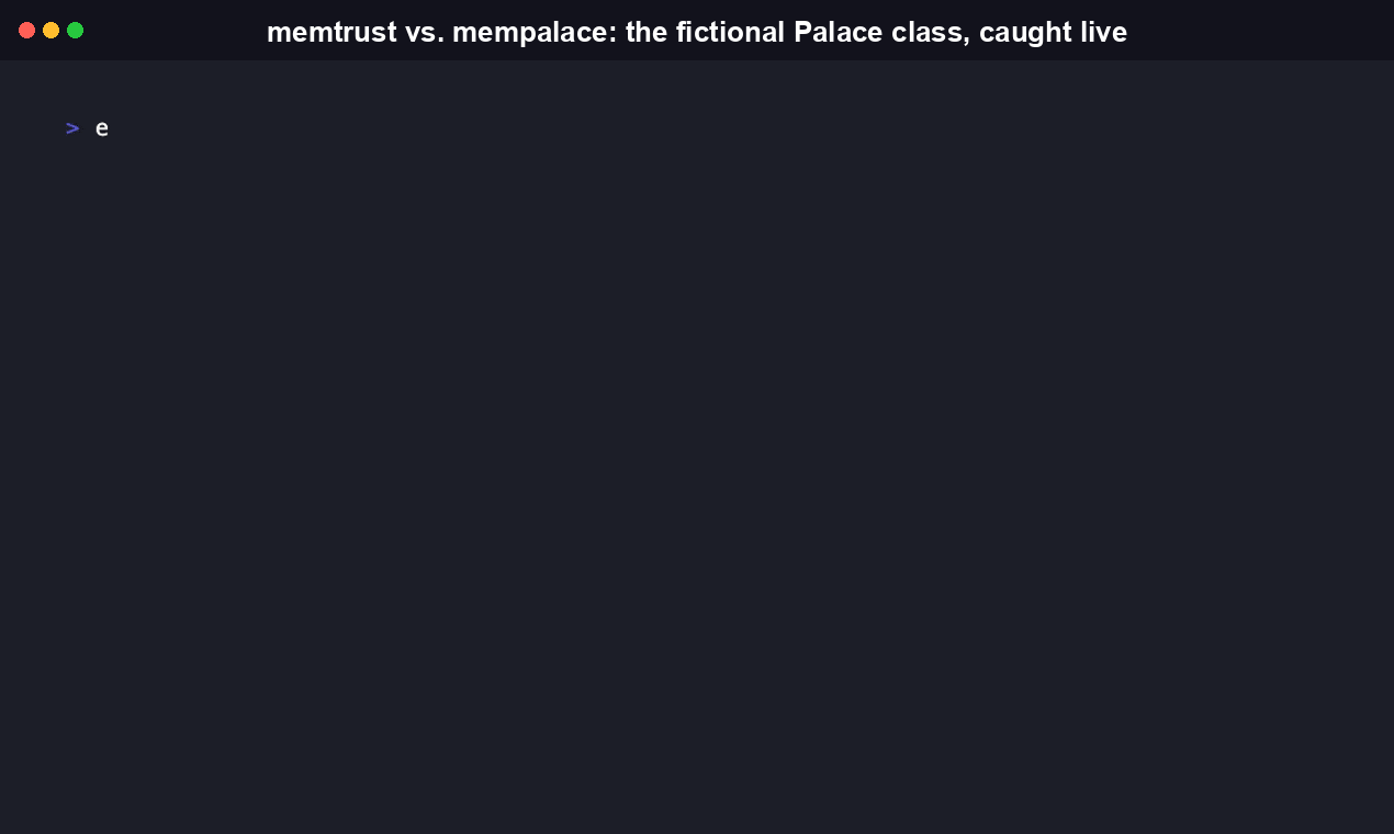 Terminal recording discovering that mempalace.Palace never existed in the installed package and walking the real mempalace.mcp_server functions that MemPalaceAdapter now calls instead.