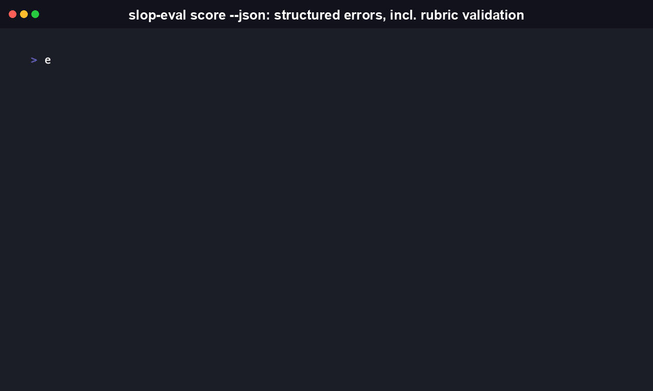 Terminal recording: running score with --json to show the structured JSON error object on stdout, then passing both --url and --screenshot together to show the mutually-exclusive usage error, also returned as valid JSON