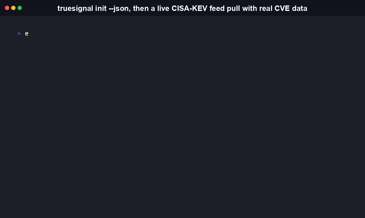 truesignal init --json printing structured connector-readiness output