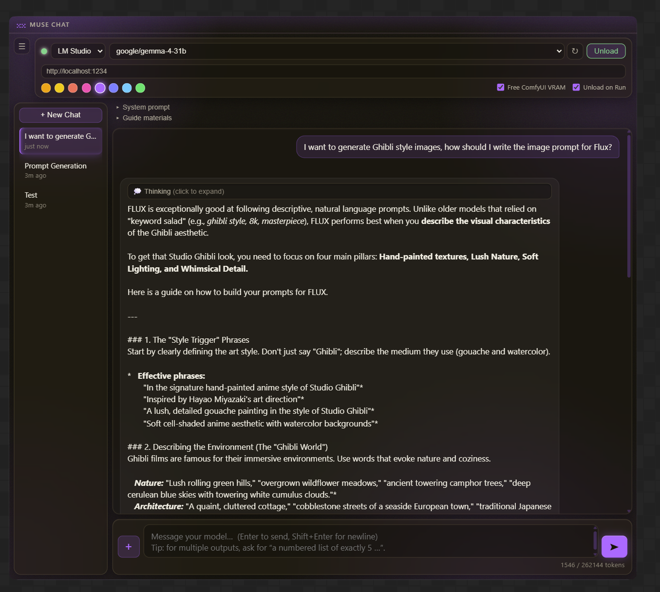 Muse Chat generating prompts