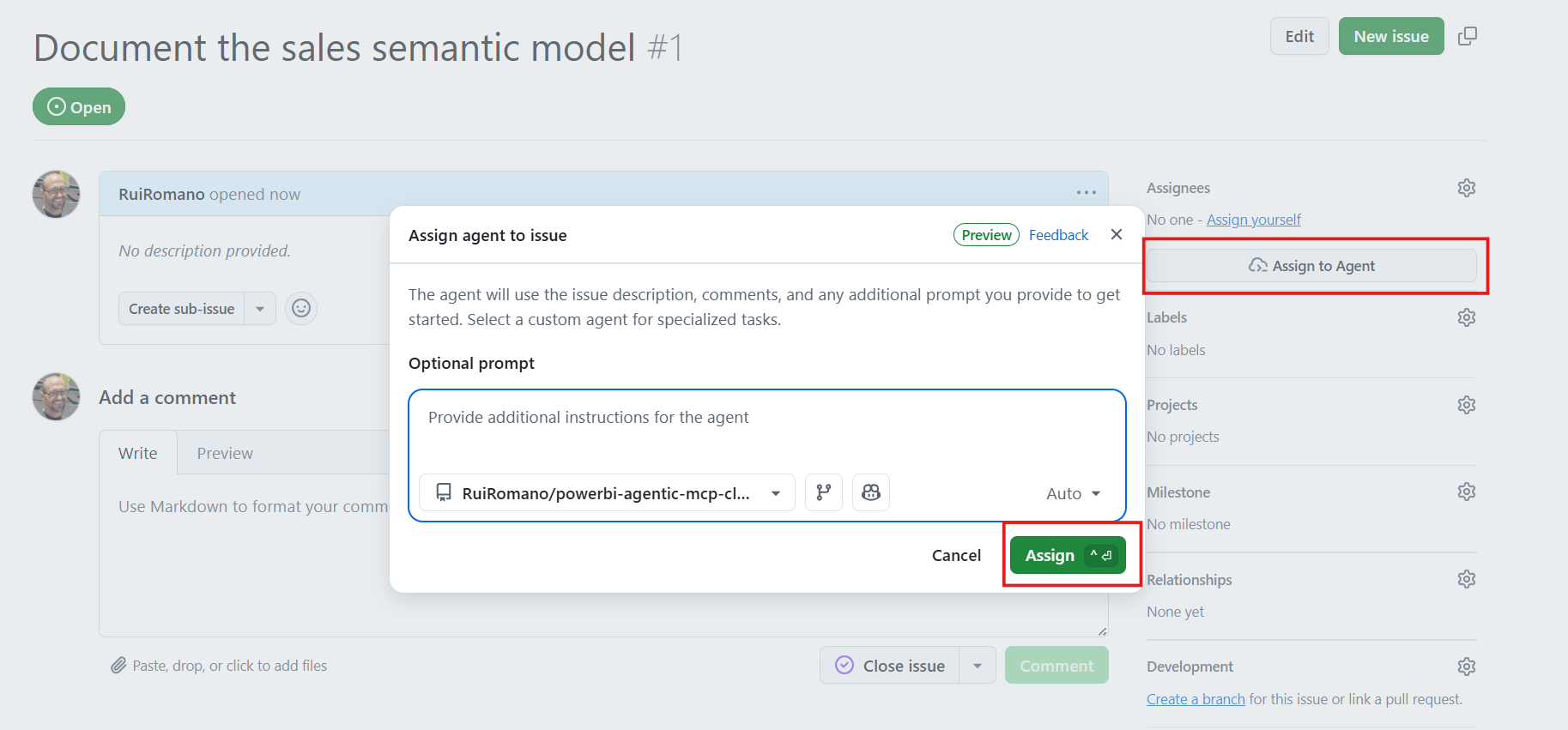 Assign issue to coding agent
