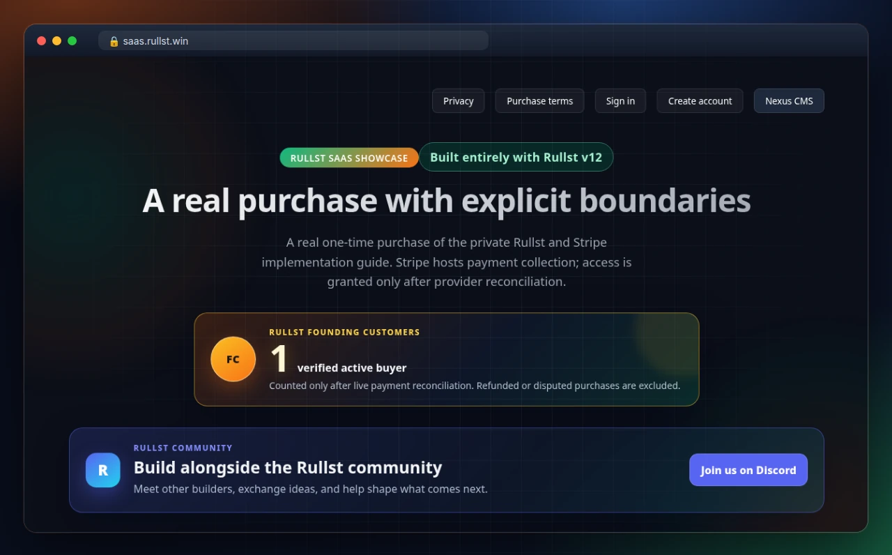 SaaS in production built with Rullst: real purchases with Stripe