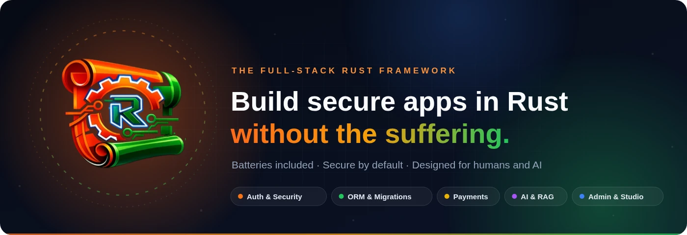 Rullst — build secure apps in Rust without the suffering. Batteries included, secure by default, designed for humans and AI.