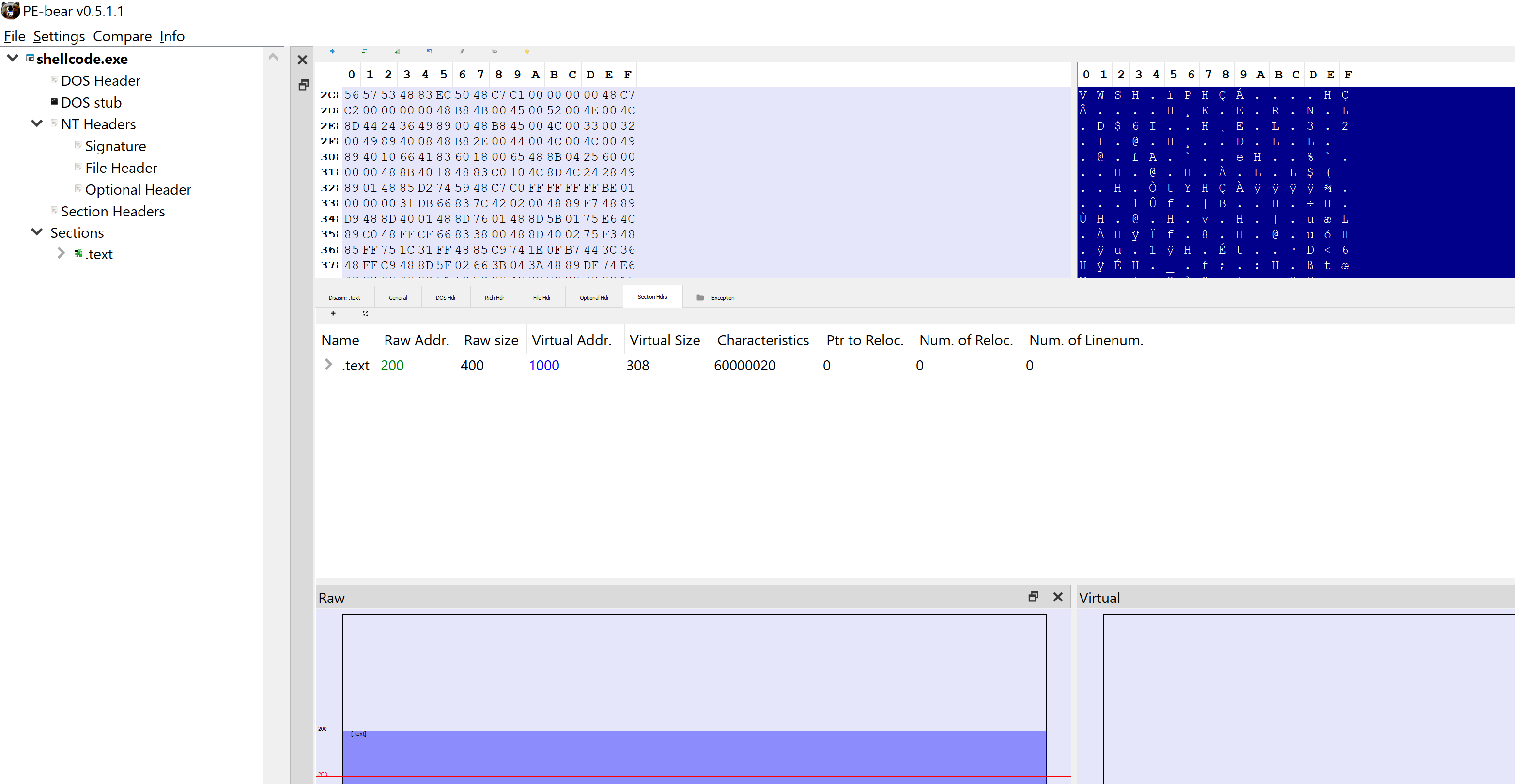 shellcode.exe in pe-bear