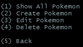 Pokémon menu