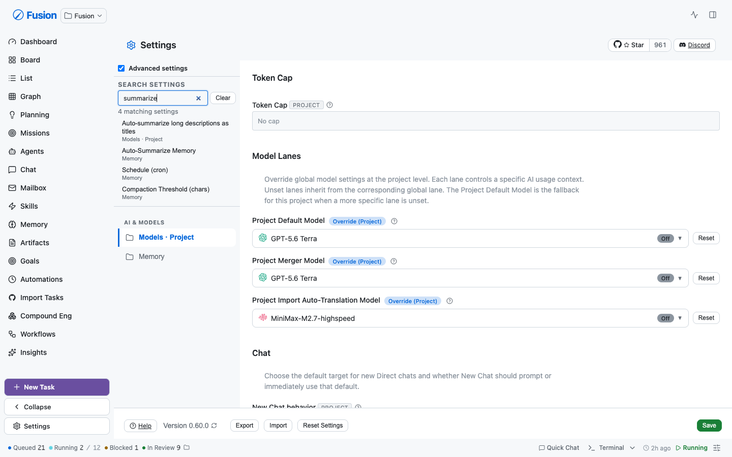 Search returns individual settings