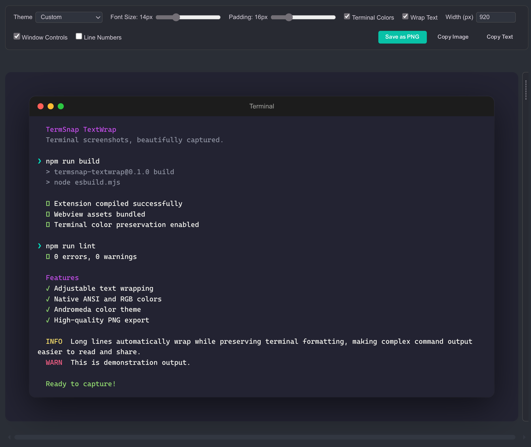 TermSnap TextWrap Preview