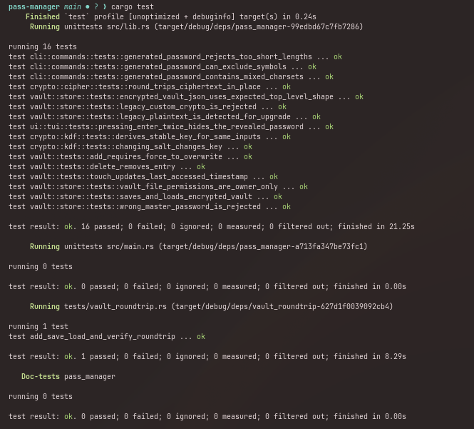 Cargo test suite passing