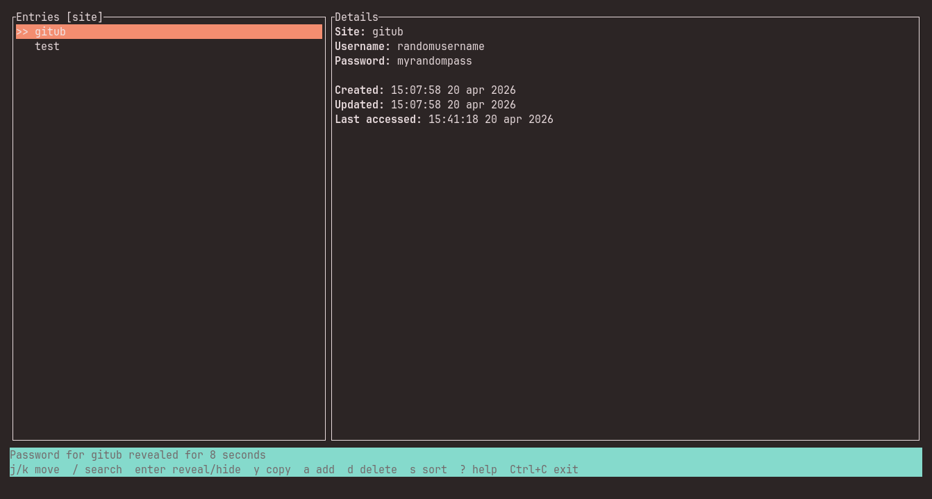 TUI with revealed password