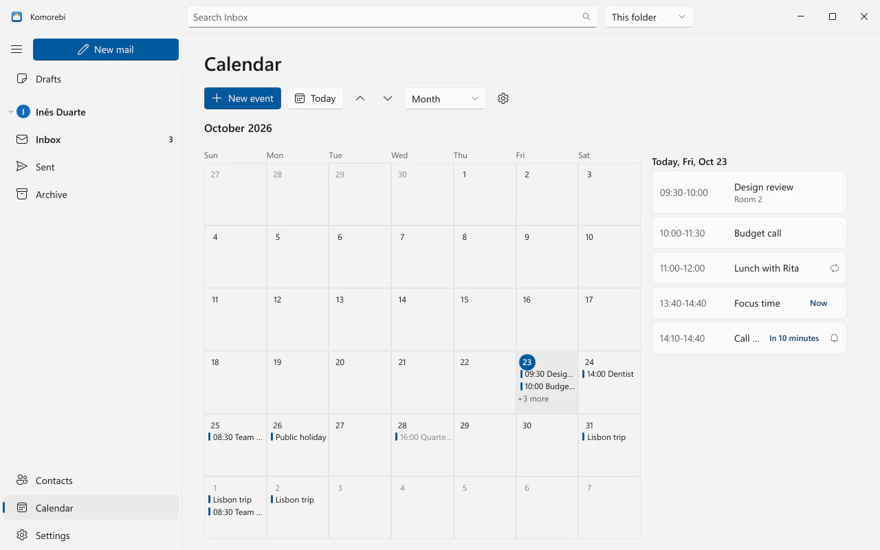 Calendar, month view