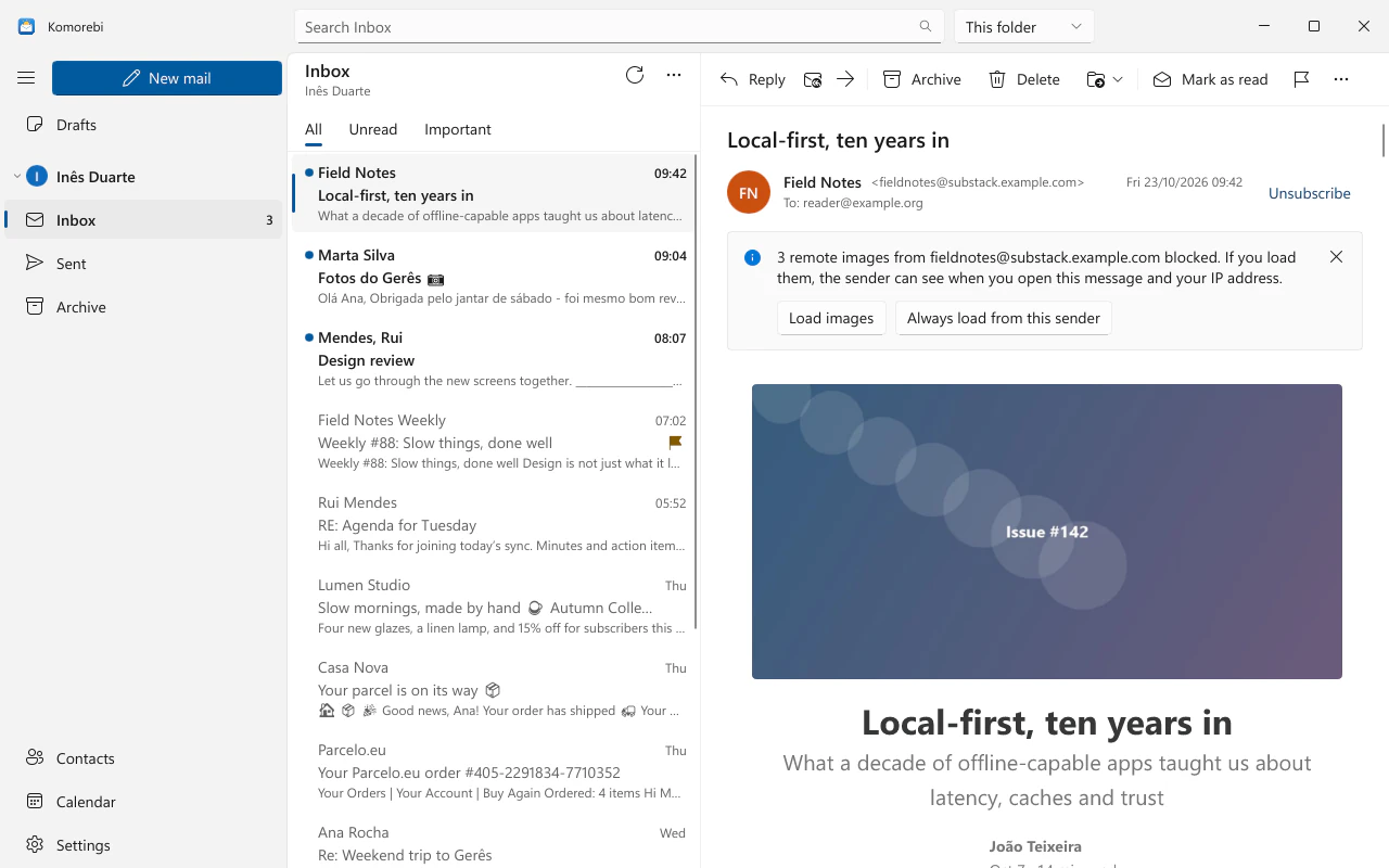 Inbox with remote images blocked