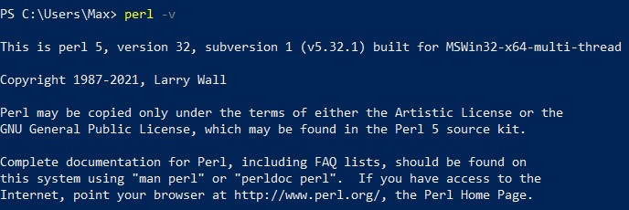 Perl ist unter Windows korrekt installiert