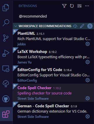 Empfohlene Erweiterungen in VS Code