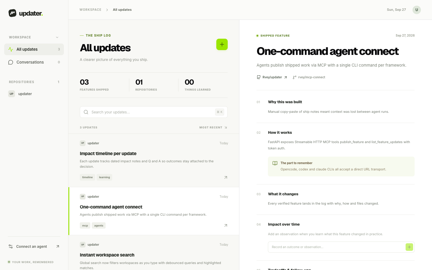 Update detail with code excerpts sent by the agent and the ask-my-agent button