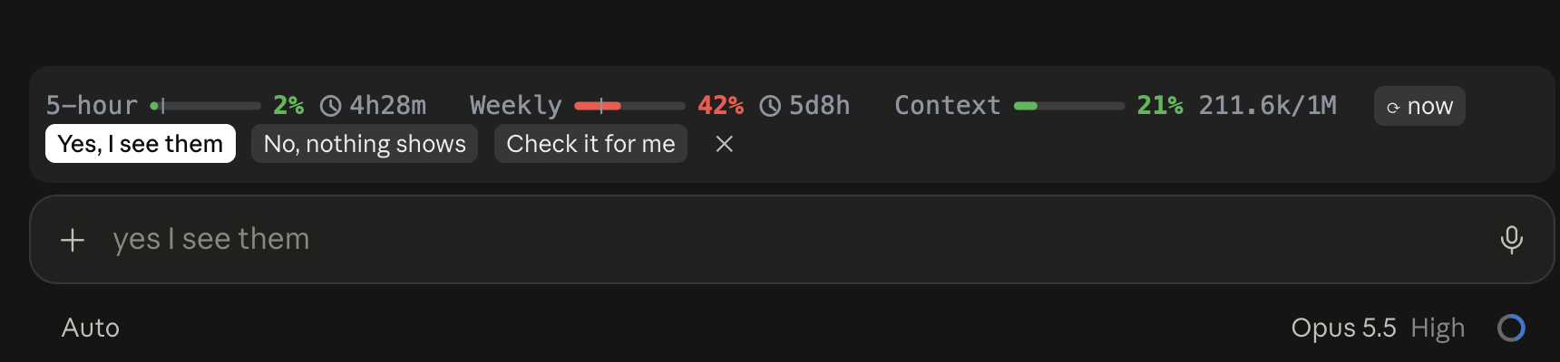 quick-reply pills above the Claude Code prompt