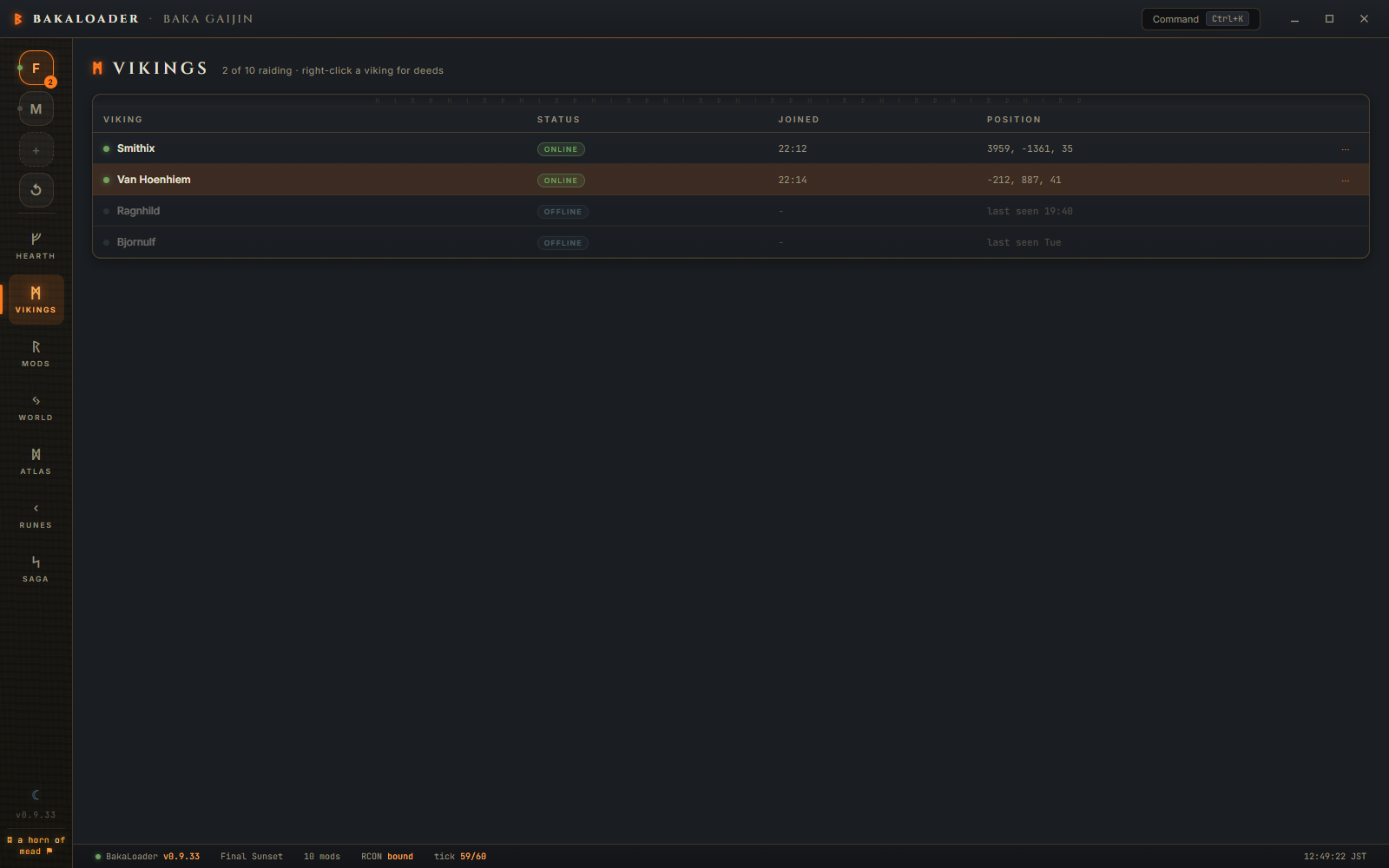 Online player roster with right-click admin management