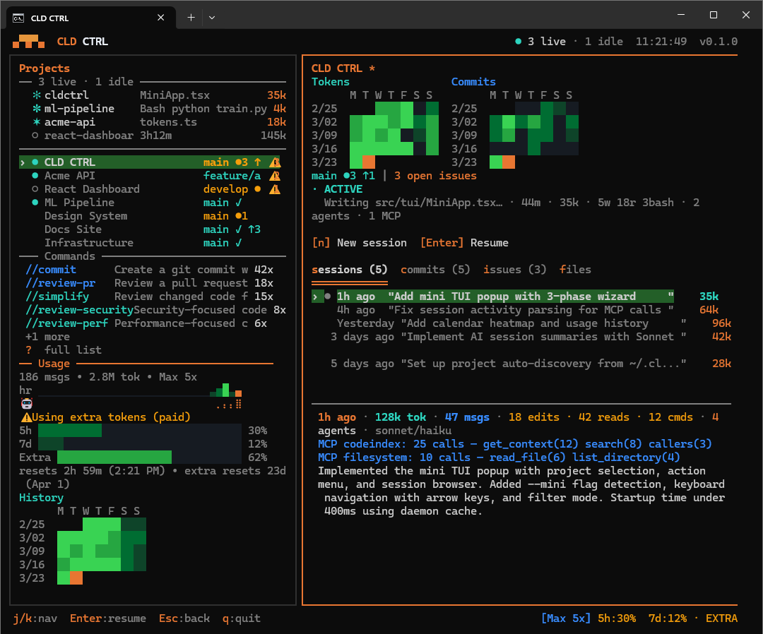 CLD CTRL dashboard — Claude Code session manager