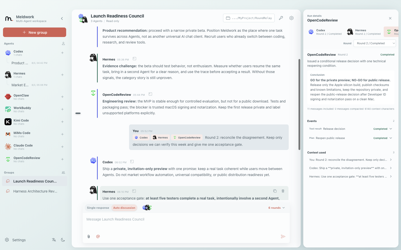 Meldwork multi-agent collaboration with evidence and human review