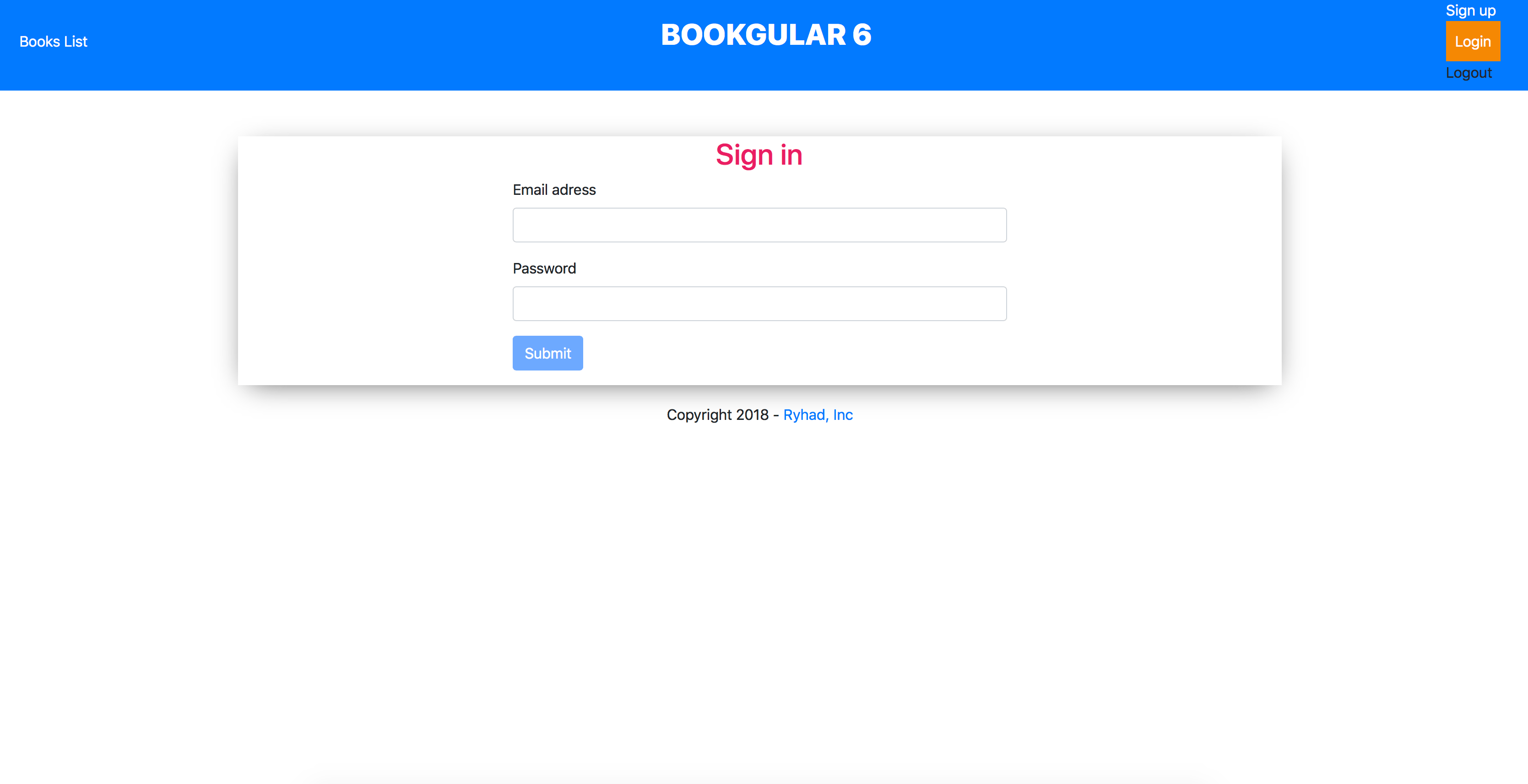 Login page