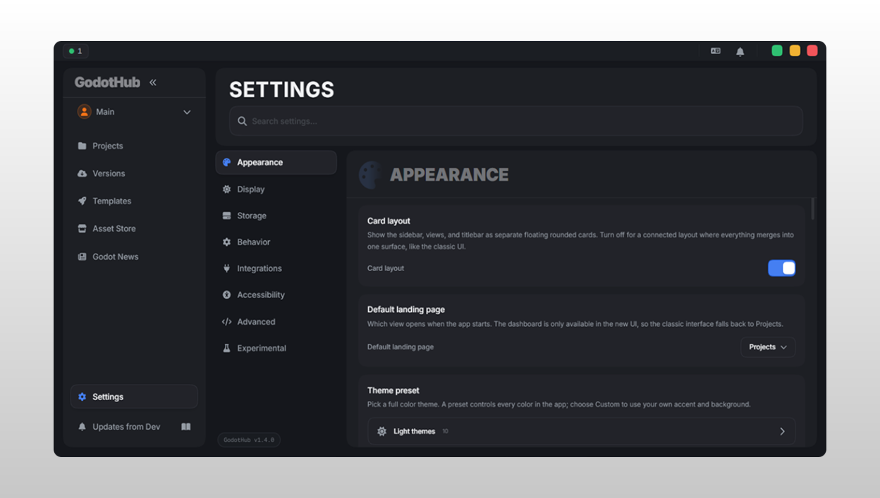Settings & Appearance