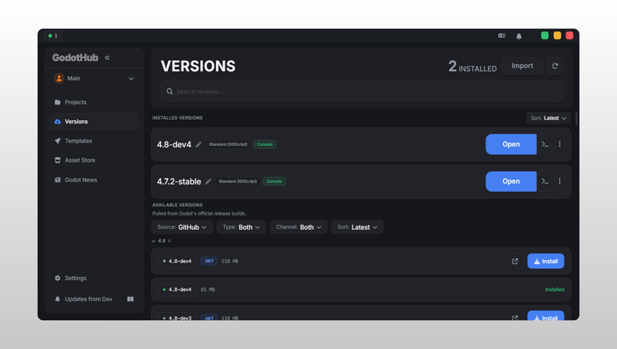 Versions View