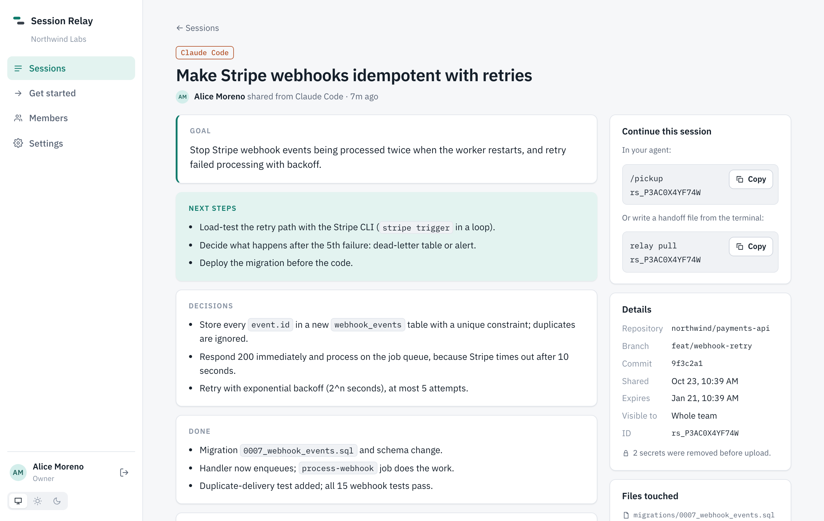 A shared session in the Session Relay web app