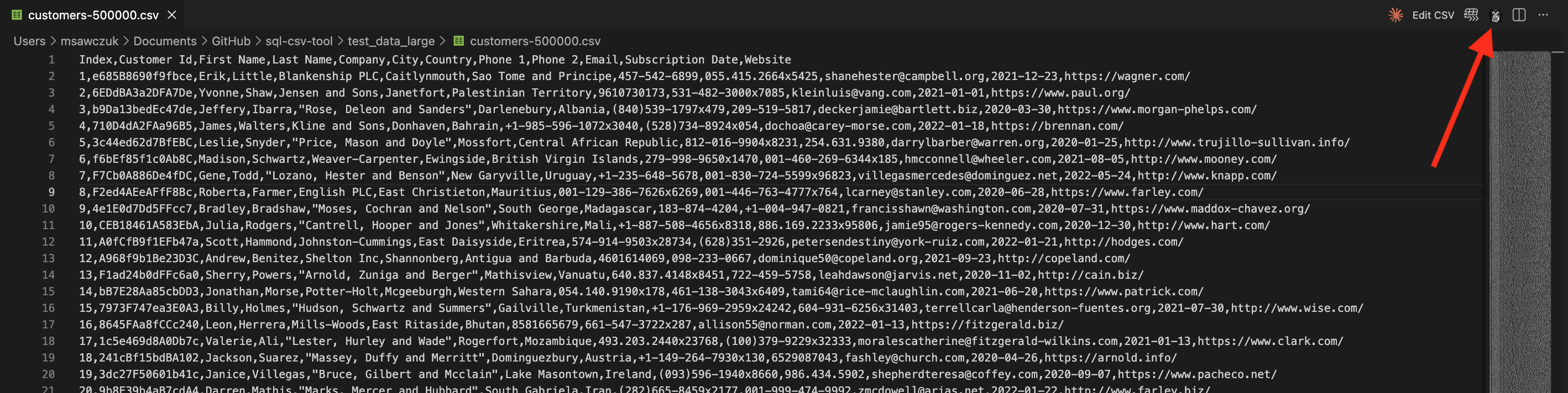 Open a CSV and click "Edit CSV" to launch the Chomper