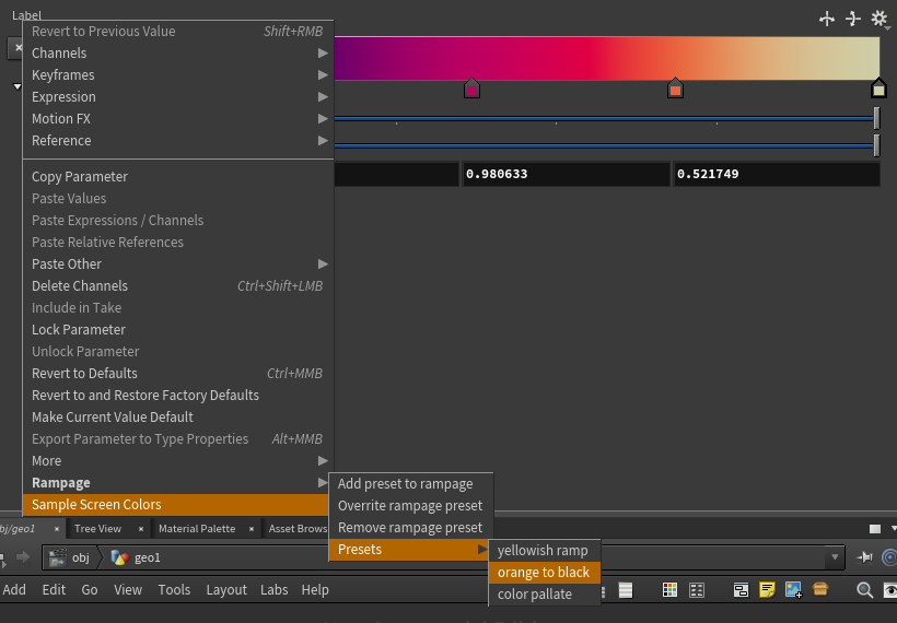 Rampage presets submenu