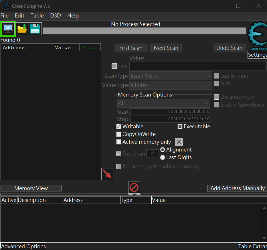 Scan Button on Top Left Corner