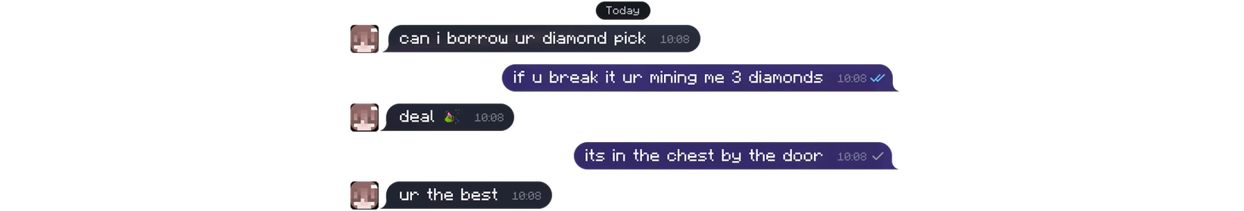 A private chat with Mia, with read checks
