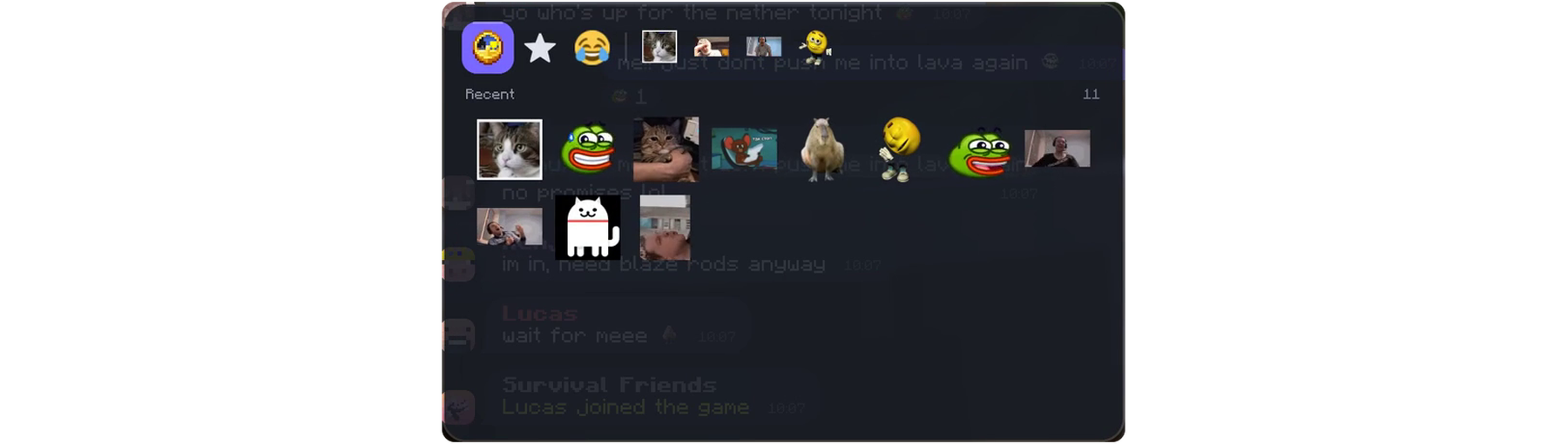 The sticker panel with recent stickers and packs