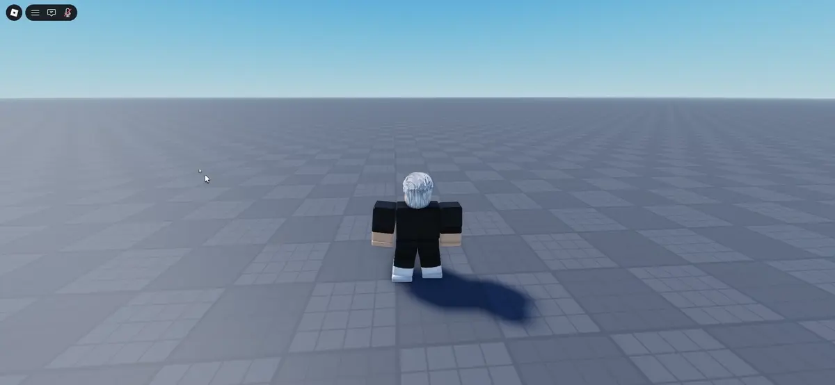 A Roblox Studio playtest of a magic missile effect: a purple rune circle forms around the caster, pink missiles with trailing arcs fly out, and each impact leaves a glowing rune circle on the ground with dark purple tendrils and a bright burst of light
