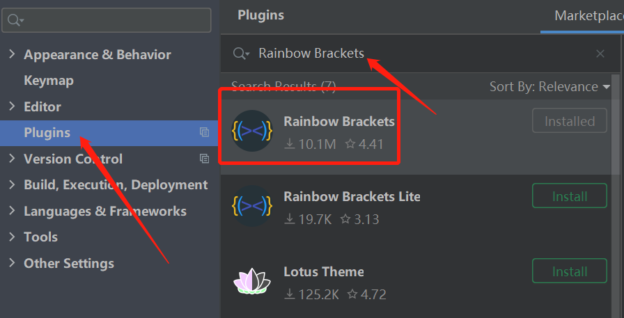 IDEA彩虹括号插件Rainbow Brackets